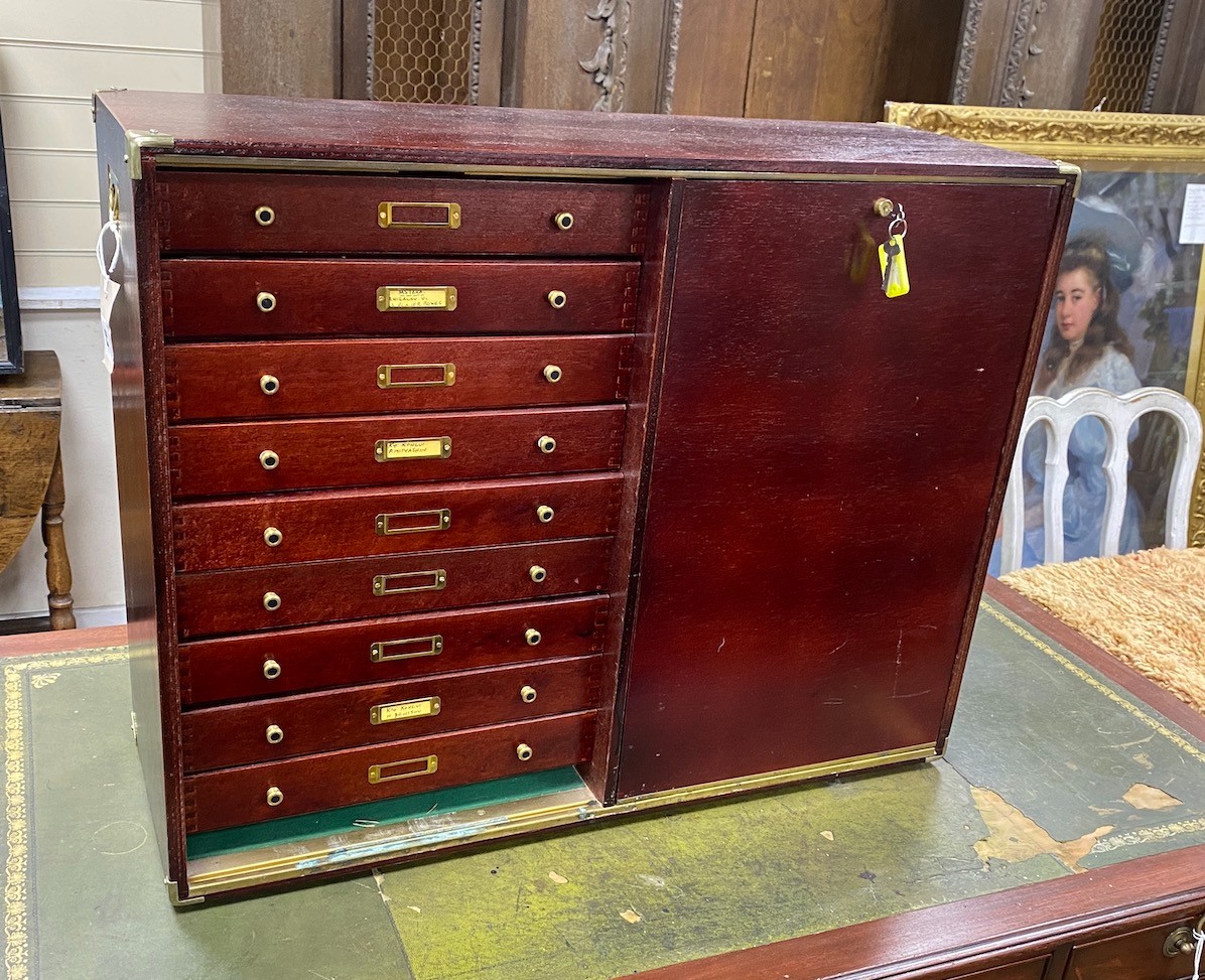 A modern brass mounted mahogany collectors chest, width 80cm, depth 28cm, height 63cm